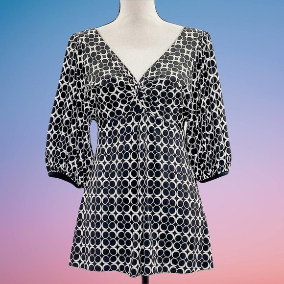 MAX Studio Black Geometric 3/4 Sleeve Blouse - Picture 9 of 10